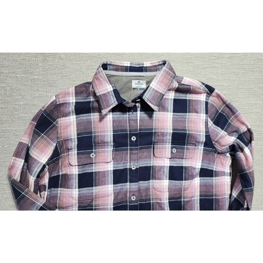 Ridgecut Women’s Plaid Button Up‎ Shirt Size Large Pink Navy